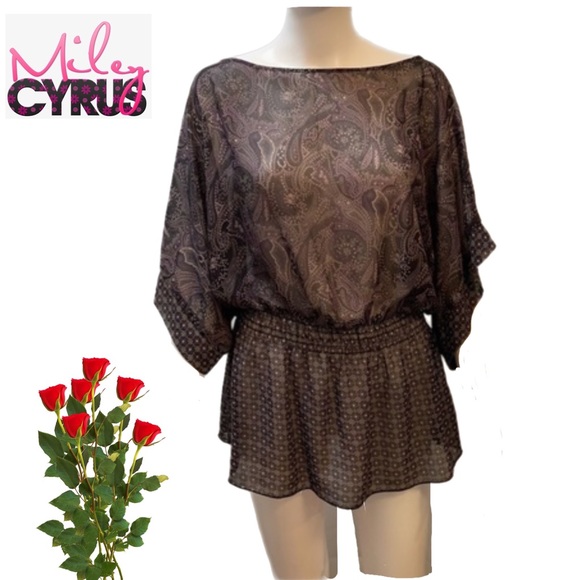 💐Miley Cyrus and Max Azria Animal Print Sheer Blouse S Womens Black Gray Purple - Picture 4 of 7